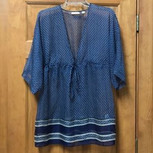 New York and Company Blue Sheer Tunic Top